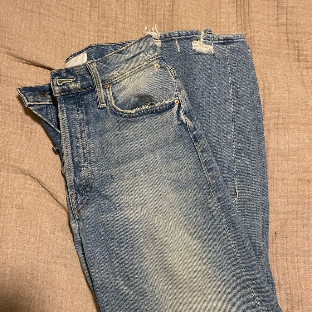 MOTHER Light Blue Distressed Denim